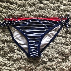 Red white and blue strip bathing suit bottoms